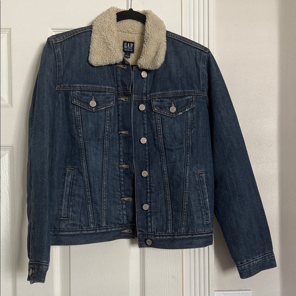 GAP Blue Jean Sherpa Jacket with Cream Collar